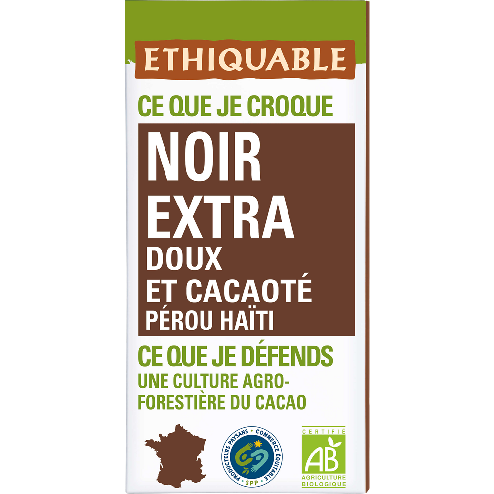 ETHIQUABLE - Chocolat noir extra BIO - la tablette de 100g