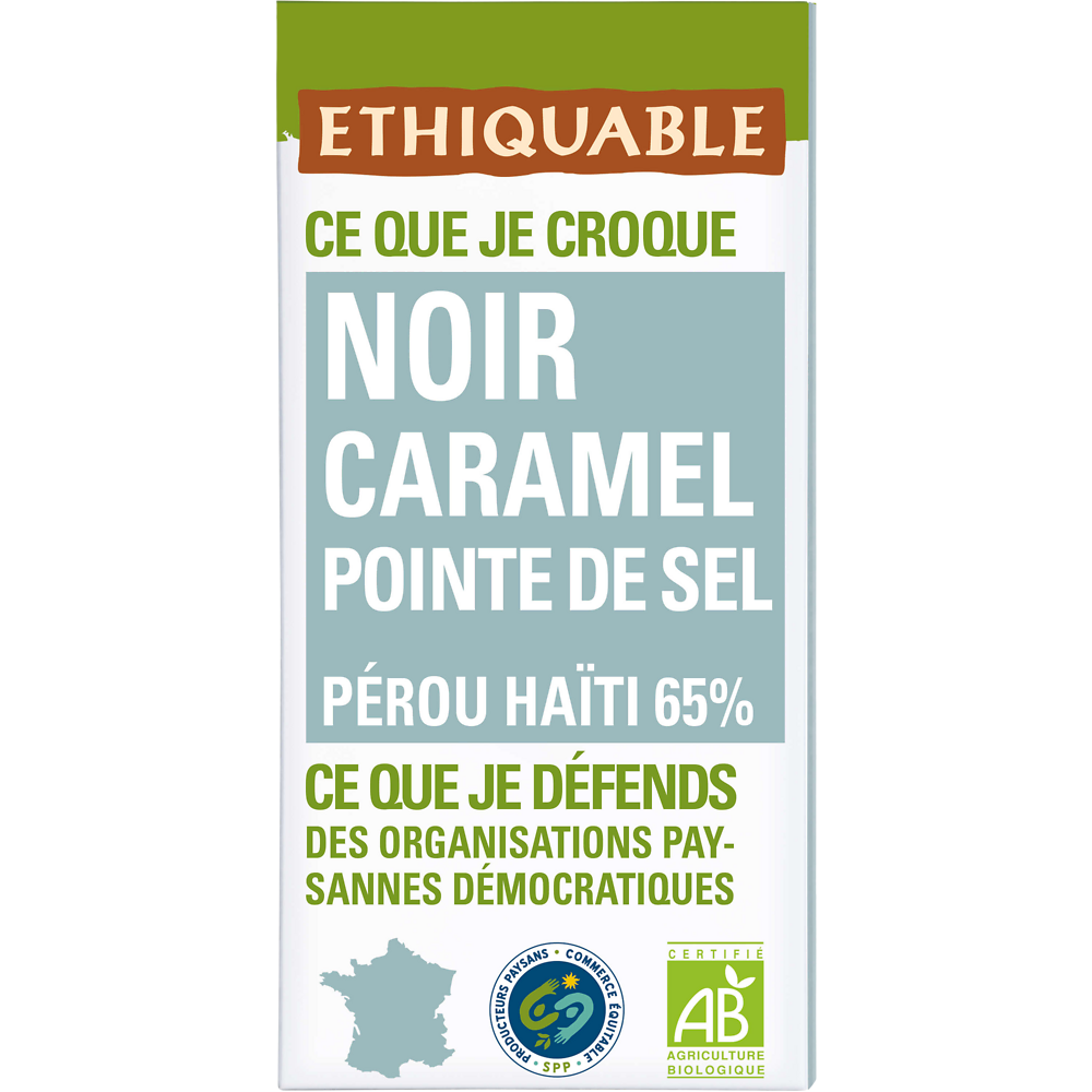 ETHIQUABLE - Chocolat noir caramel pointe de sel BIO - la tablette de100g