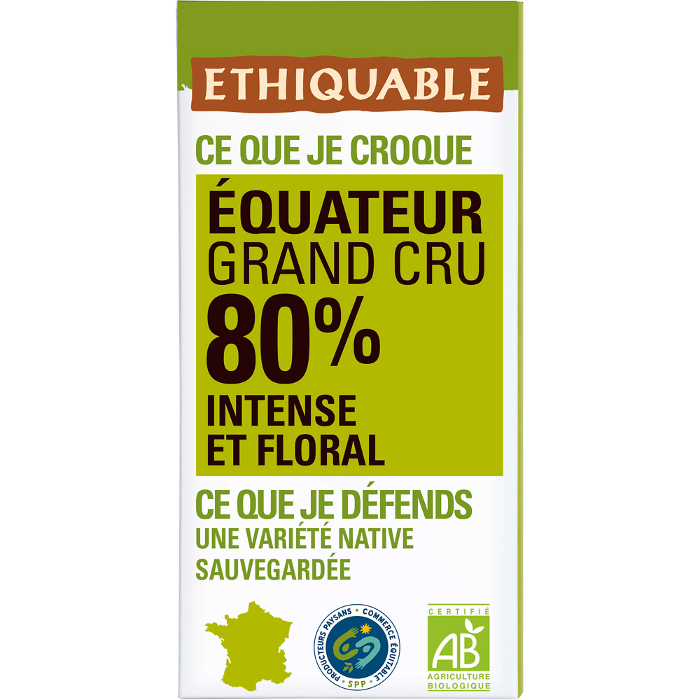 ETHIQUABLE - Chocolat noir 80% Equateur BIO - la tablette de 100g