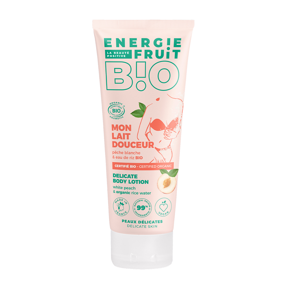 Lait corps douceur pêche blanche & eau de riz certifié bio par ecocoert ENERGIE FRUIT 200ml