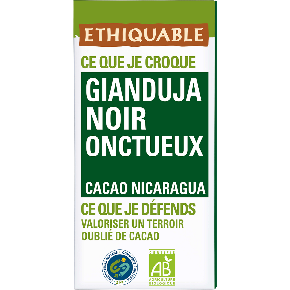 ETHIQUABLE - Chocolat noir Gianduja Onctueux BIO - la tablette de 100g