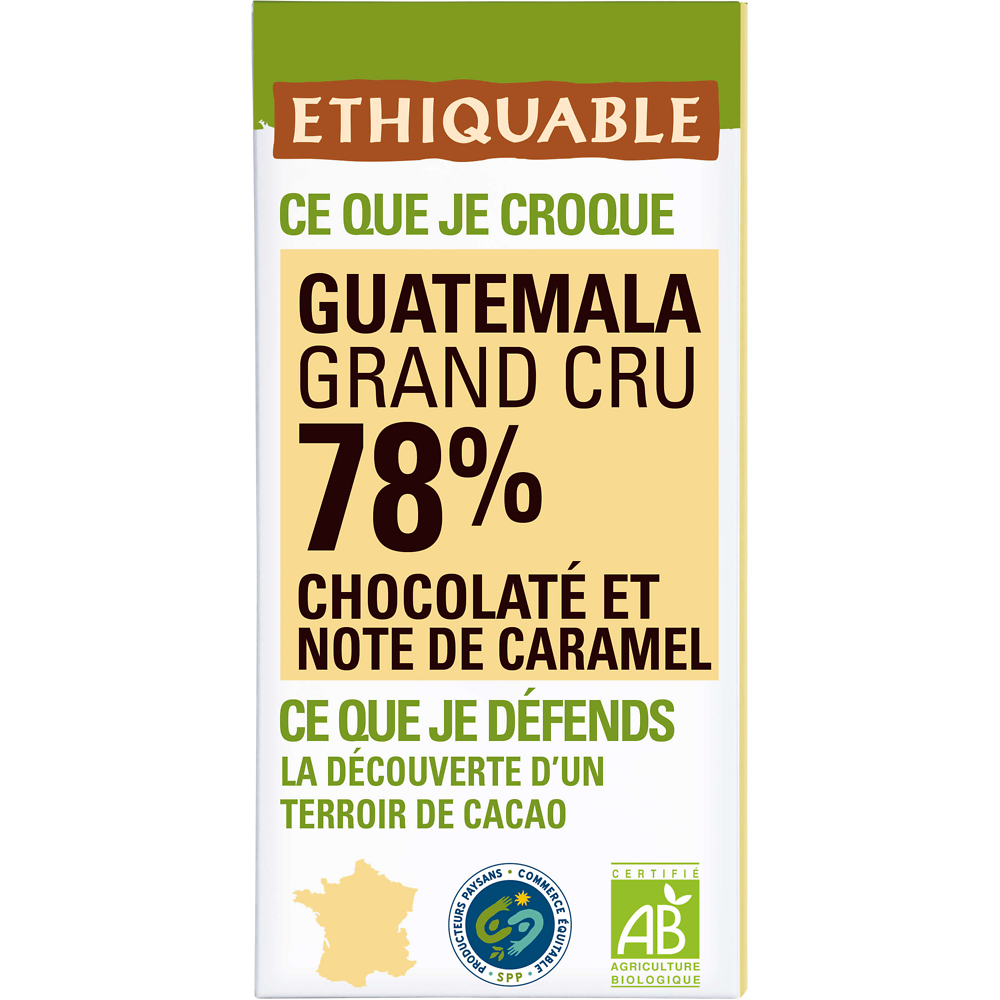 ETHIQUABLE - Chocolat noir 78% Guatemala BIO - la tablette de 100g