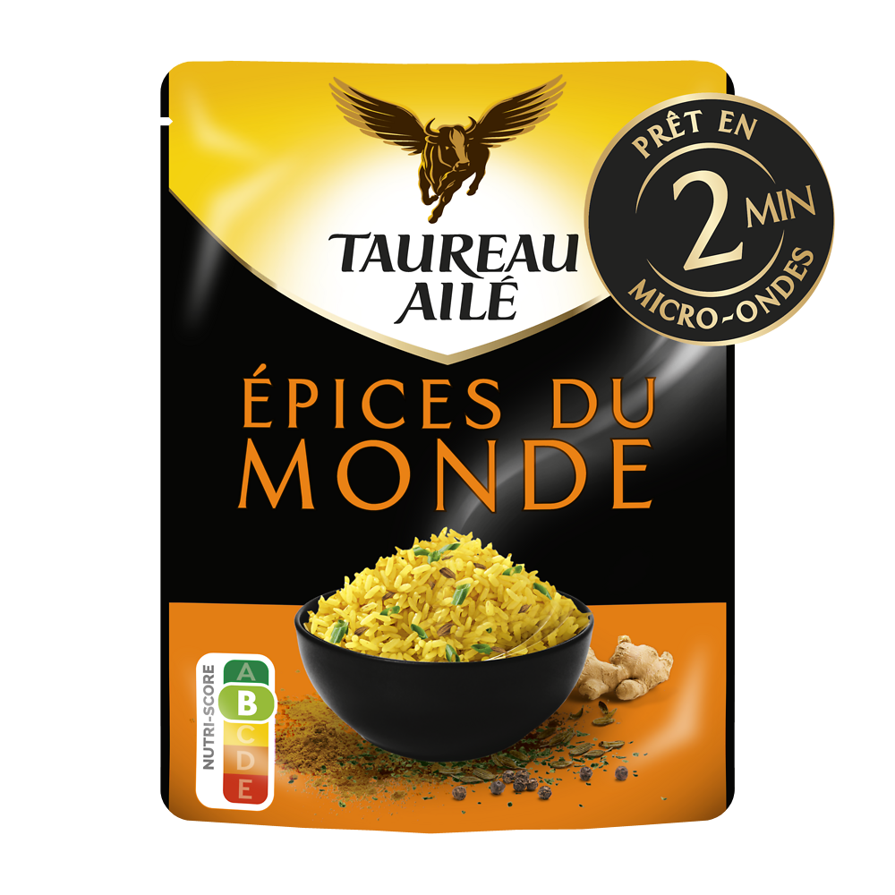 Riz Basmati épices du monde micro ondables 2 min.TAUREAU AILE doypack220g