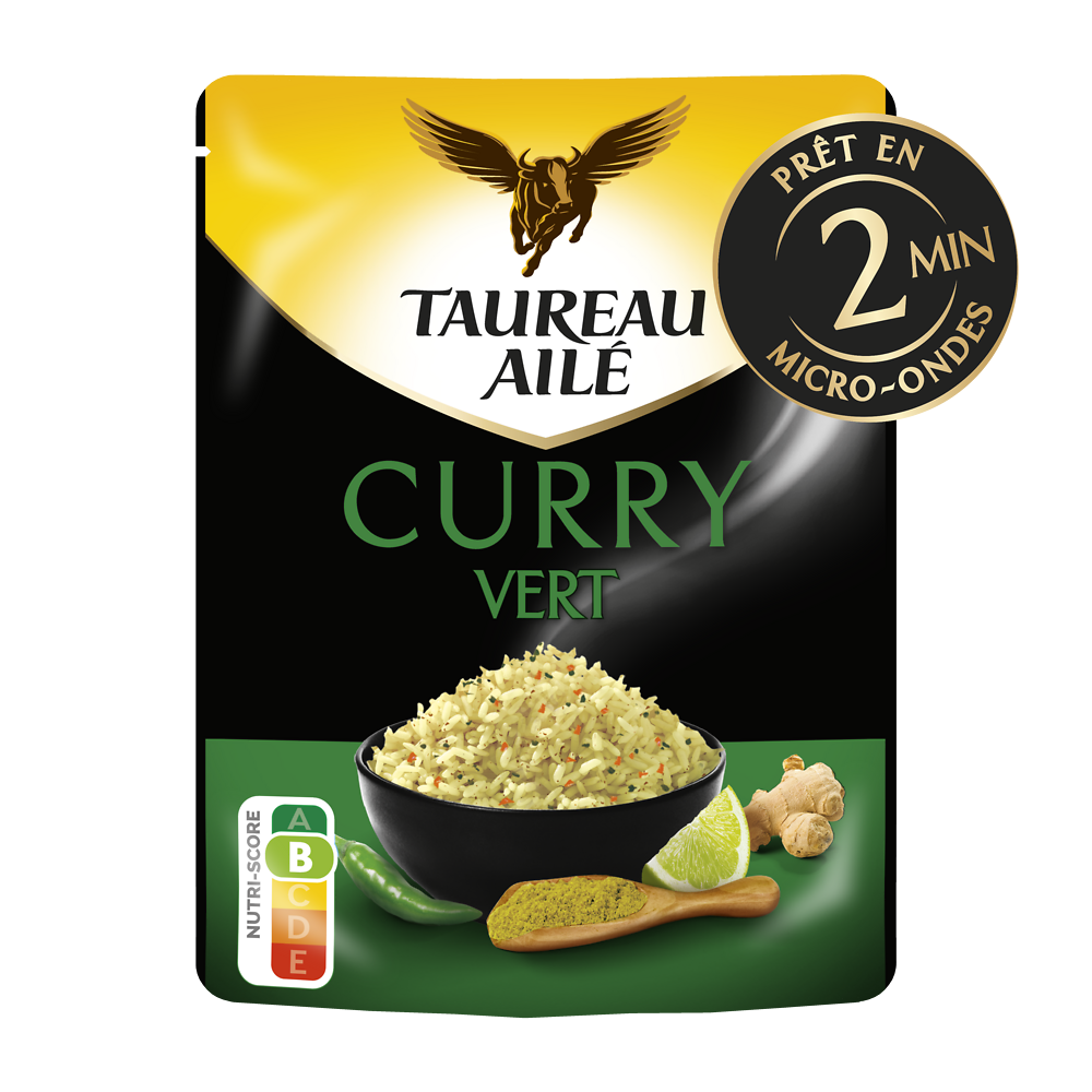 Riz Basmati curry vert micro ondables 2 minutes TAUREAU AILE 220g