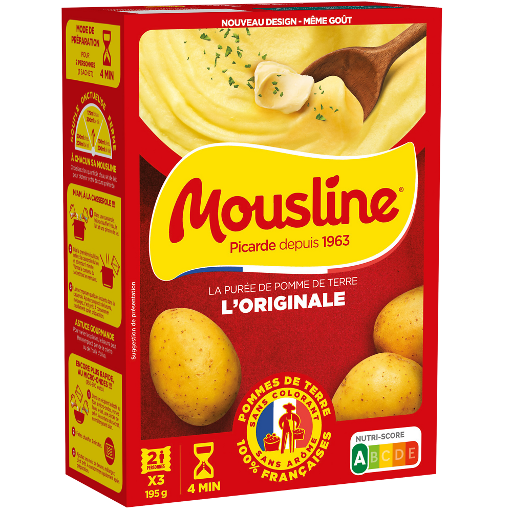 Purée nature MOUSLINE, 3 sachets x2 personnes, 195g