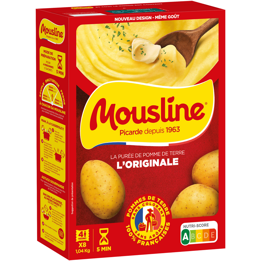 Purée nature MOUSLINE format 4 personnes 8 sachets de 130g 1040g