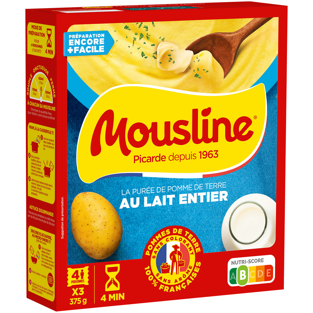 Purée lait MOUSLINE, 3 sachets pour 4 personnes (3x125g) 375g