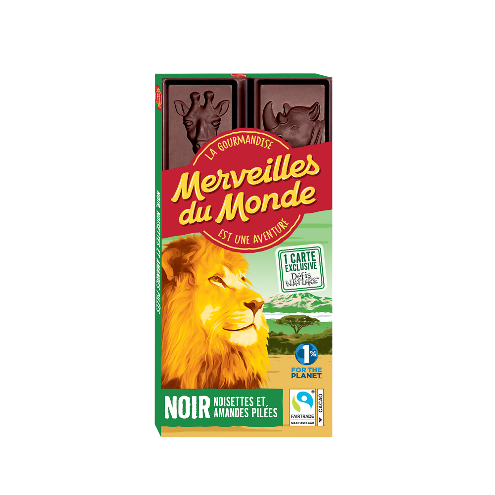 Chocolat noir noisettes amandes pilées MERVEILLES DU MONDE 100g