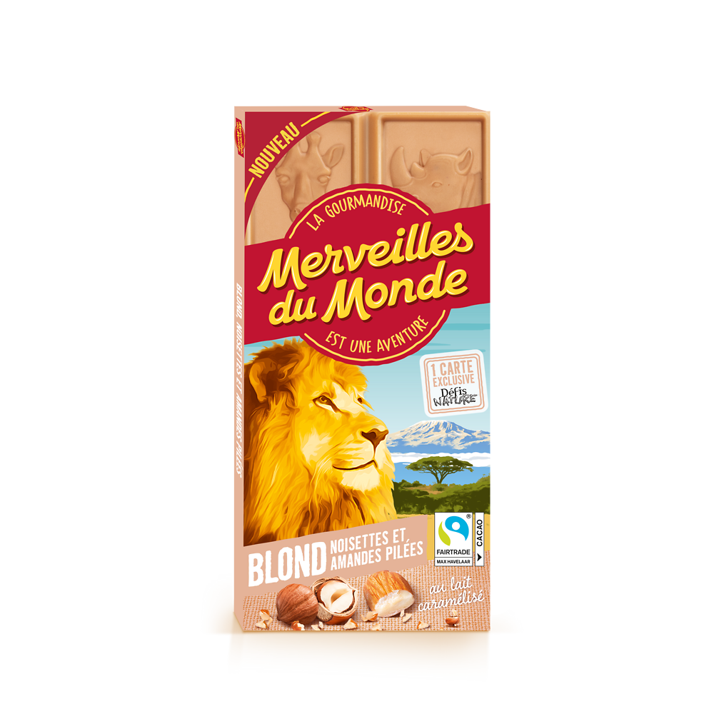 Chocolat blond noisettes et amandes pilées MERVEILLES DU MONDE 100g