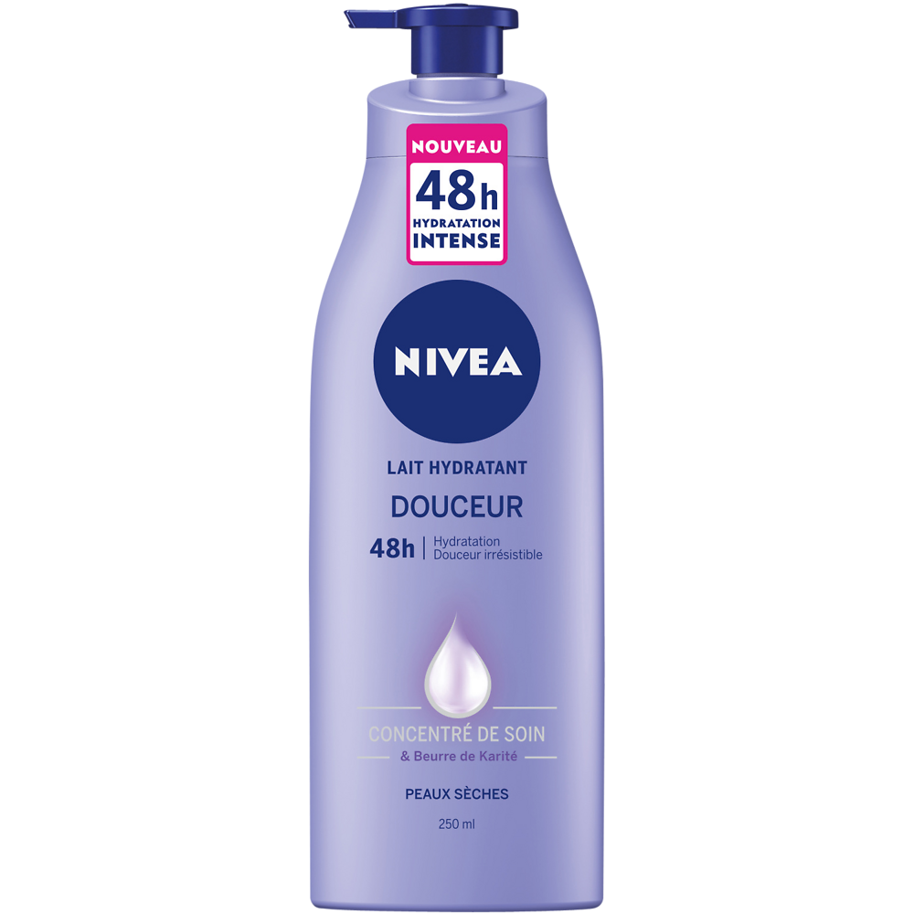 Lait douceur hydratant pour peaux sèches Body NIVEA, flacon de 250ml