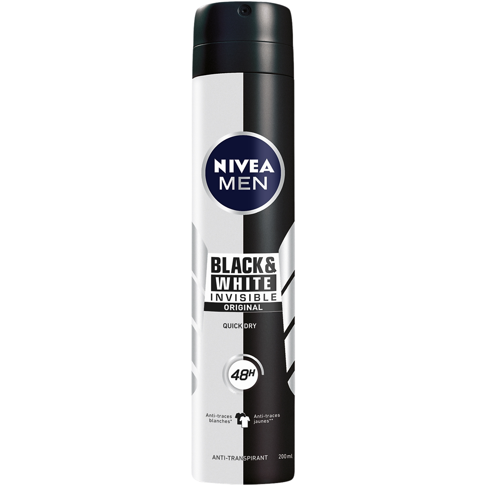 Déodorant Homme anti-transpirant BLACK&WHITE INVISIBLE NIVEA MEN - Spray 200ml