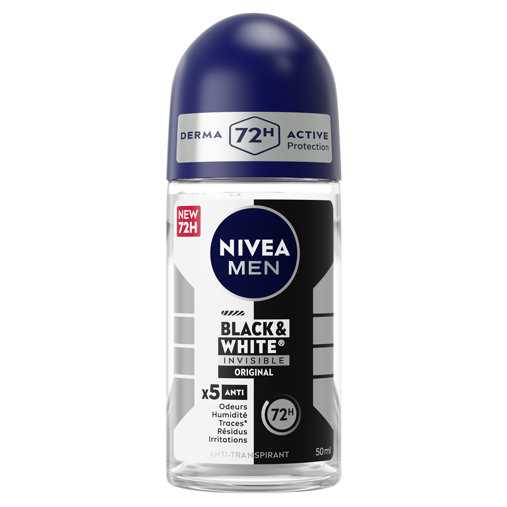 Déodorant Homme anti-transpirant BLACK&WHITE INVISIBLE NIVEA MEN - Bille 50ml