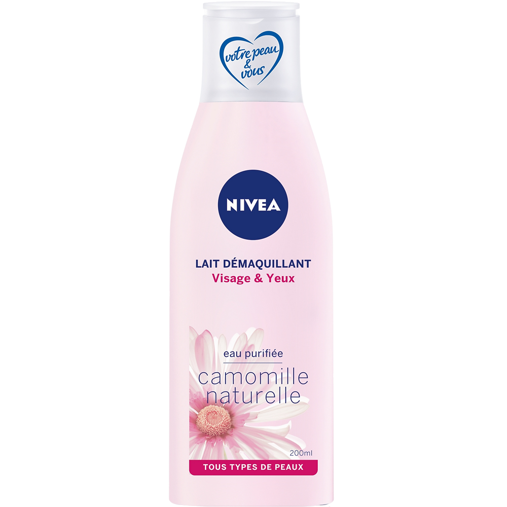 Lait démaquillant pour le visage et les yeux NIVEA, flacon de 200ml