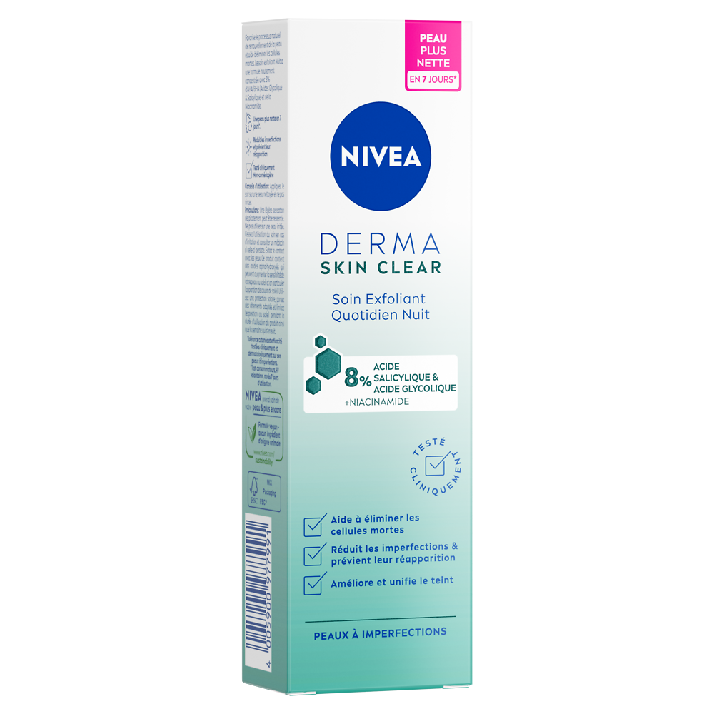 Soin visage exfoliant nuit Peaux à Imperfections derma skin clear NIVEA 40ml