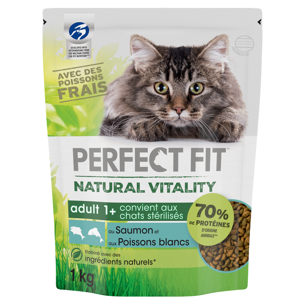 Croquettes chat stérilisé Natural Vitality aux poissons PERFECT FIT -1kg