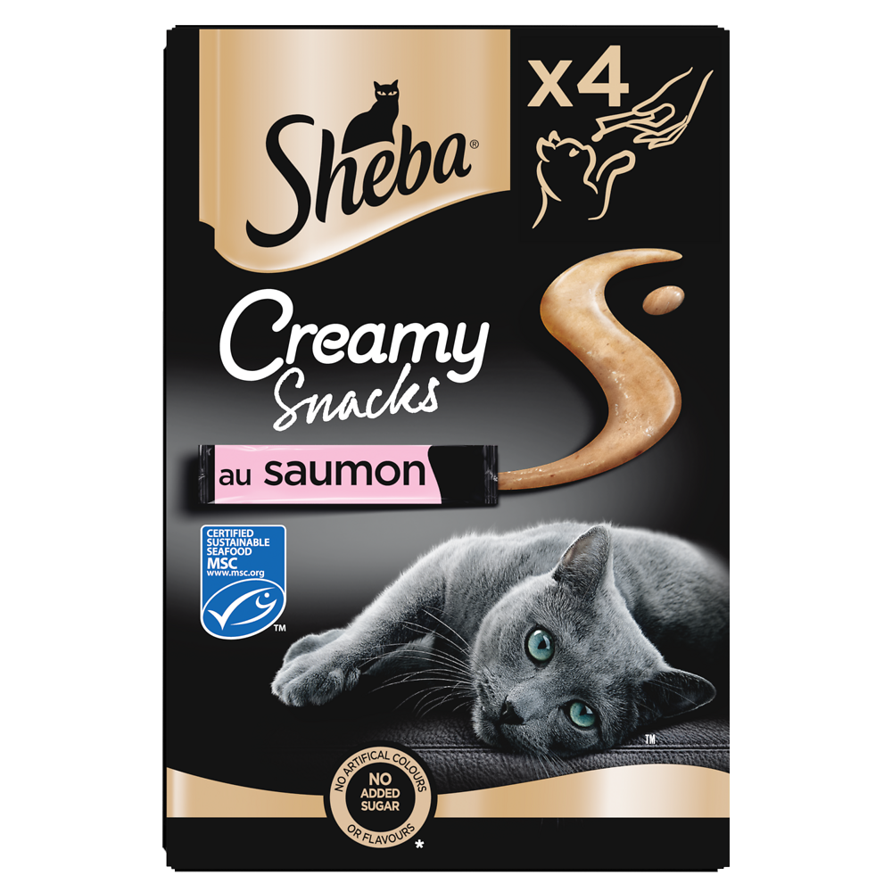 Friandises chat Creamy snacks au saumon SHEBA - 4x12g