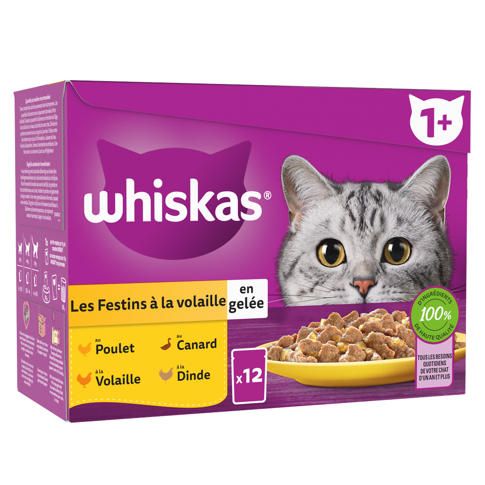 Sachets fraîcheur chat Les Festins à la Volaille en gelée WHISKAS - 12x85g