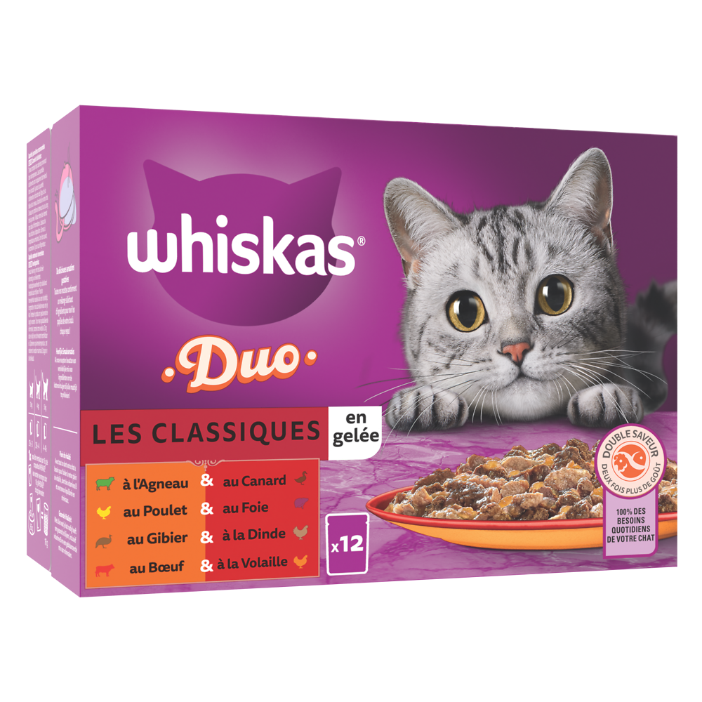 Sachets fraîcheur chat Duo Les Classiques en gelée WHISKAS - 12x85g