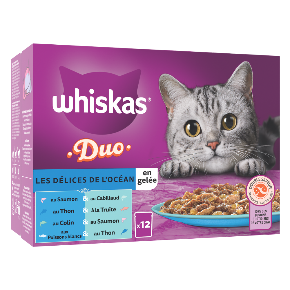 Sachets fraîcheur chat Duo Les Délices de l'océan en gelée WHISKAS - 12x85g