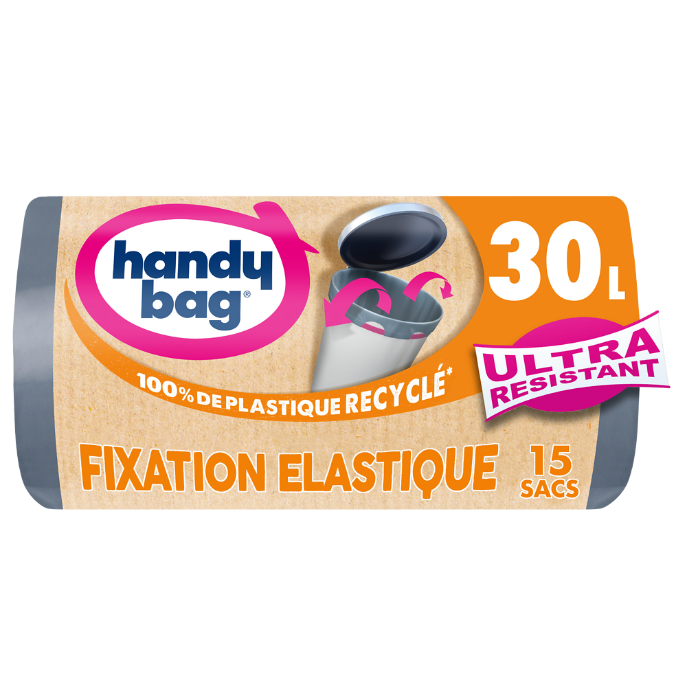 Sacs poubelle fixation élastique 80% plastique recyclés HANDY BAG 30Lx15