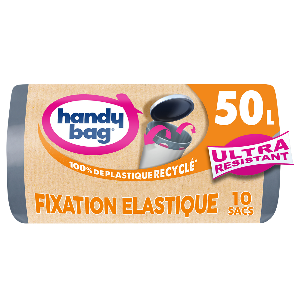 Sacs poubelle fixation élastique 80% plastique recyclés HANDY BAG 50Lx10