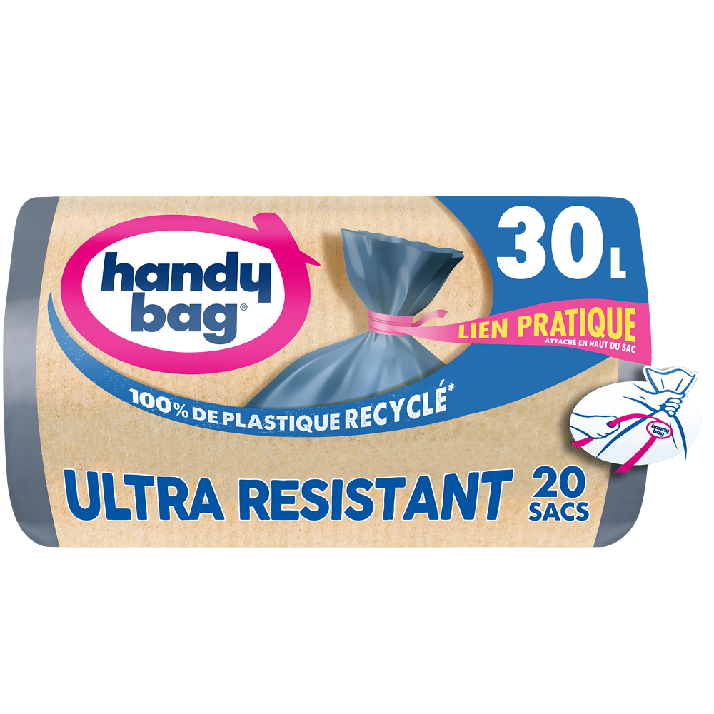 Sac poubelle lien ultra résistant 80% recyclés HANDY BAG 30L x20