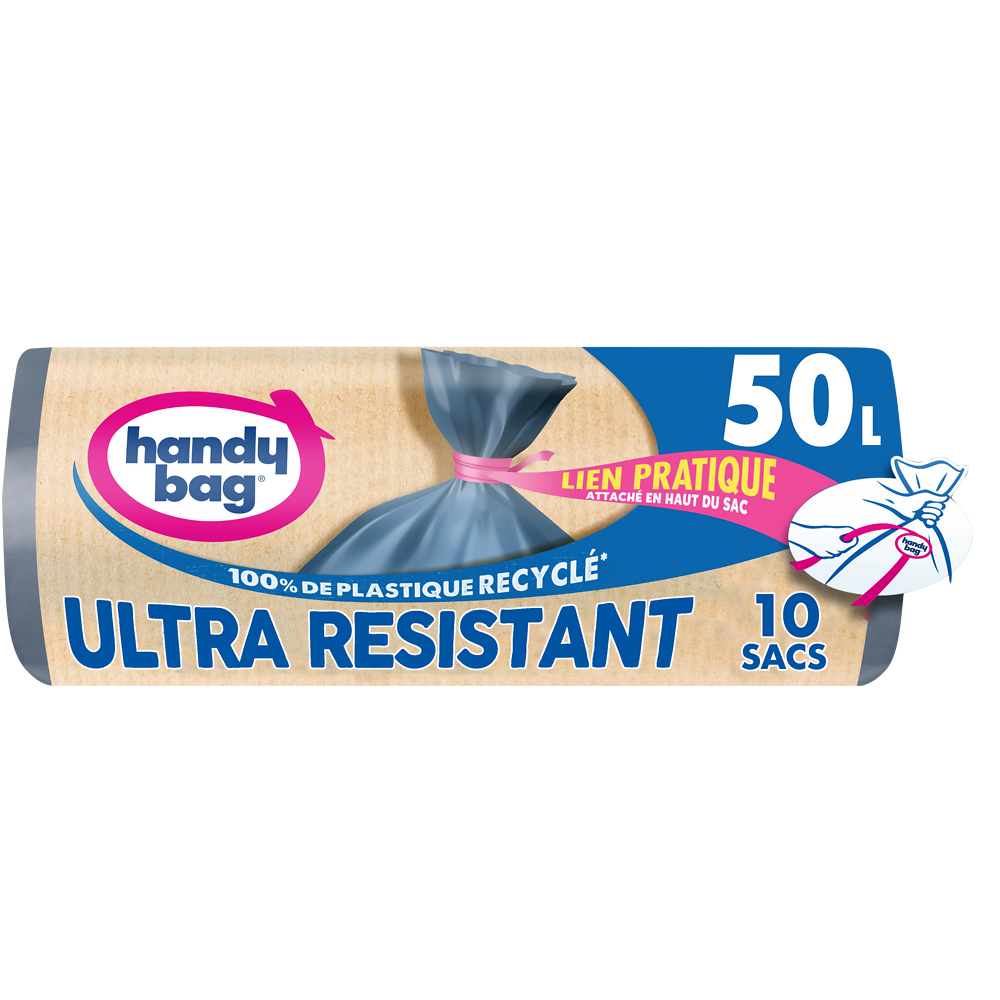 Sac poubelle lien ultra résistant 80% recyclés HANDY BAG 50L x10