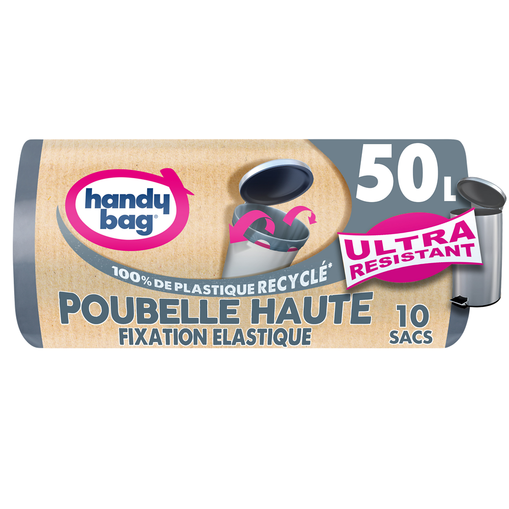 Sacs poubelle haute fixation élastique 50L HANDY BAG x10