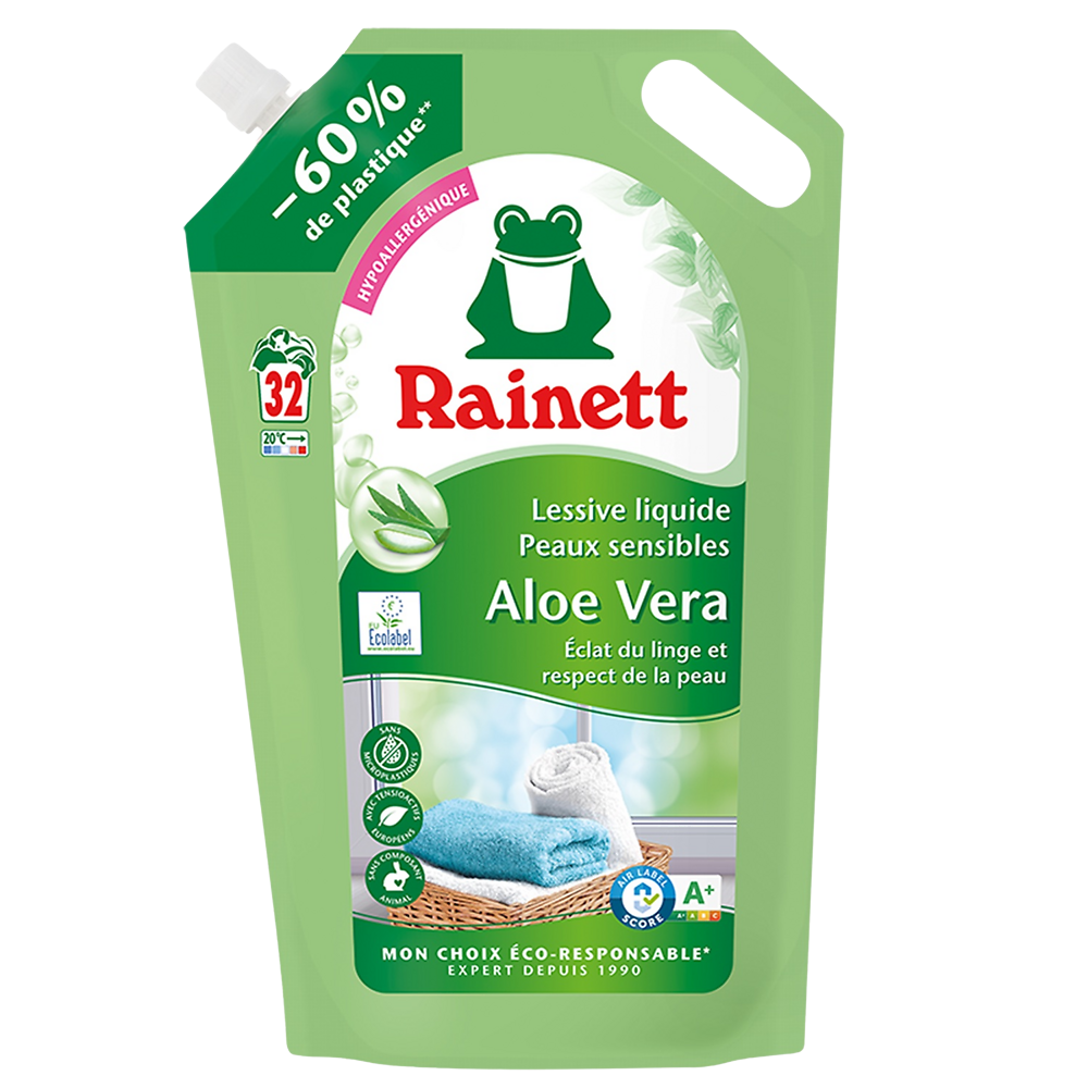 Lessive liquide RAINETT peaux sens.ecol.aloe vera 1,6l 32lav