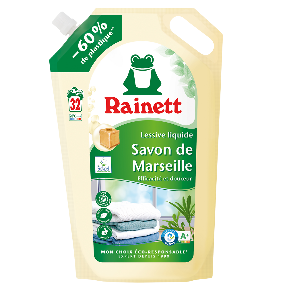 Lessive liquide savon de Marseille ecolabel RAINETT 1,6l 32 lavages