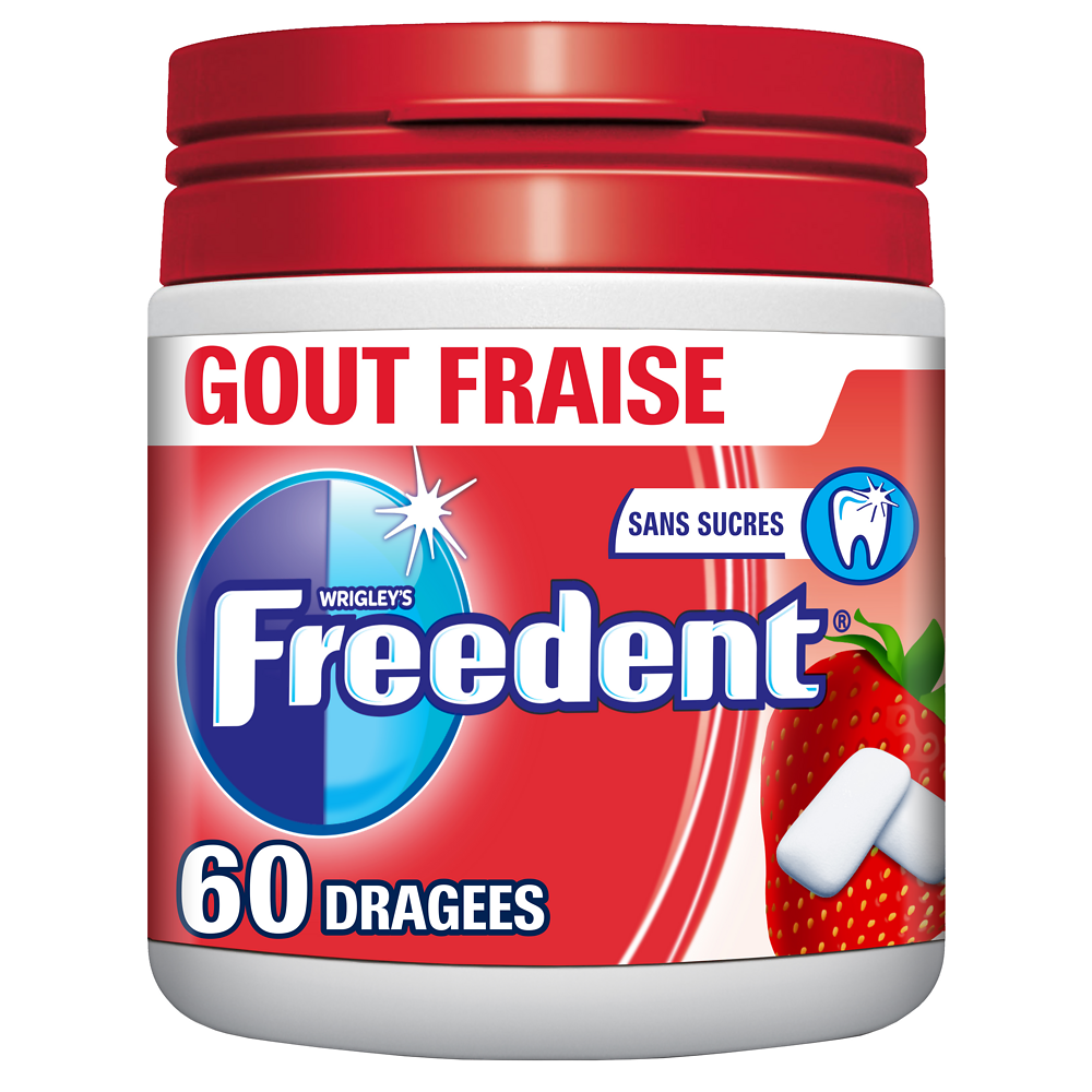 Chewing gum sans sucre fraise FREEDENT, boîte 60 dragées 84g