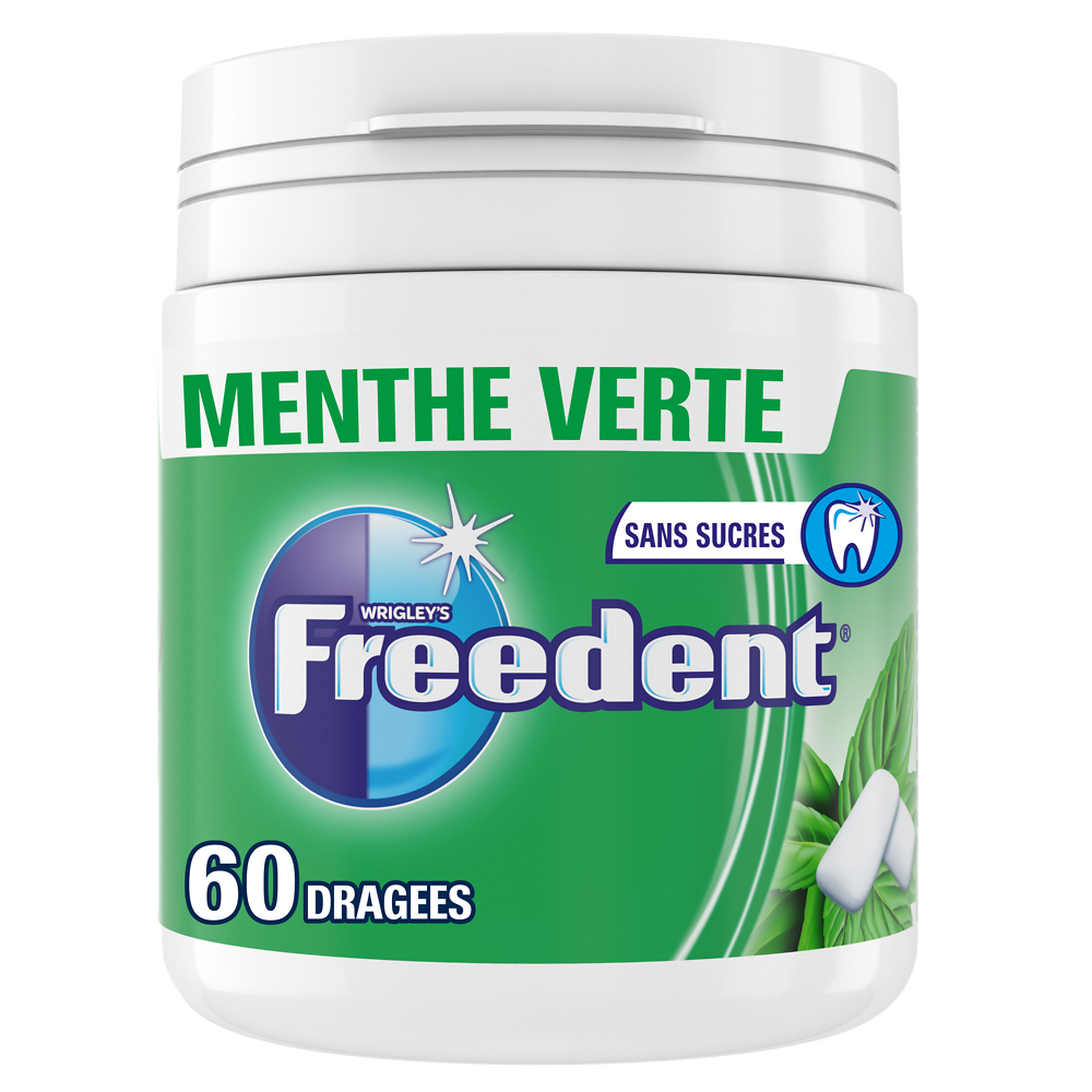 Chewing gum sans sucre menthe verte FREEDENT, boîte 60 dragées 84g