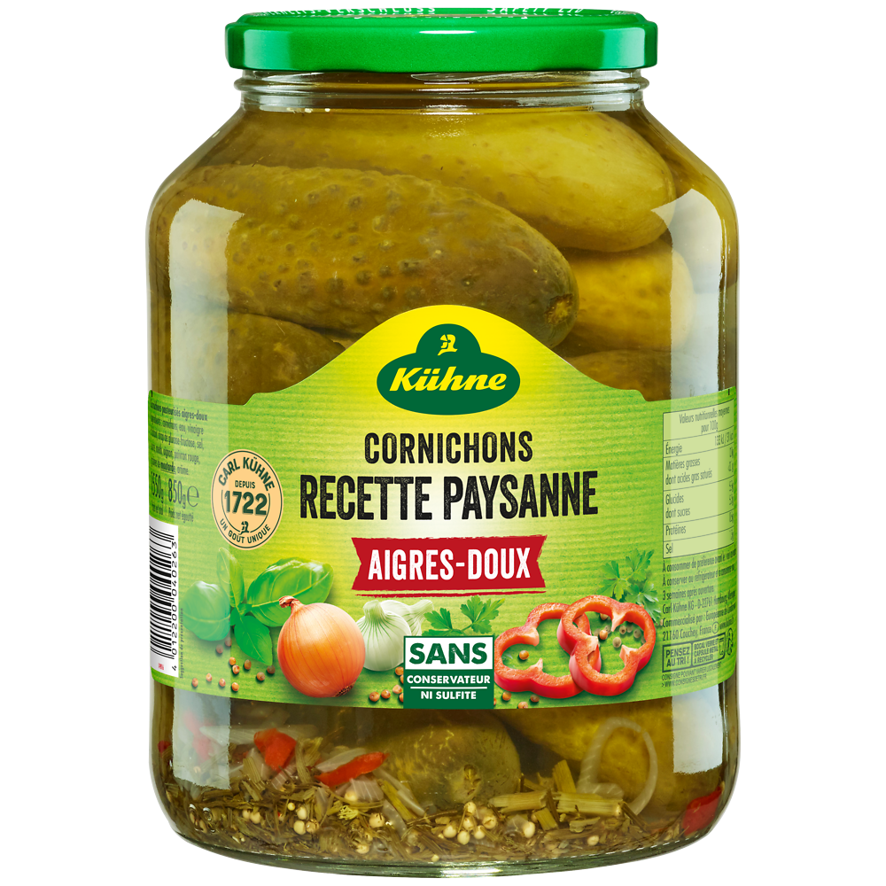 Cornichons aigre-doux à la paysanne KHUNE, 850g