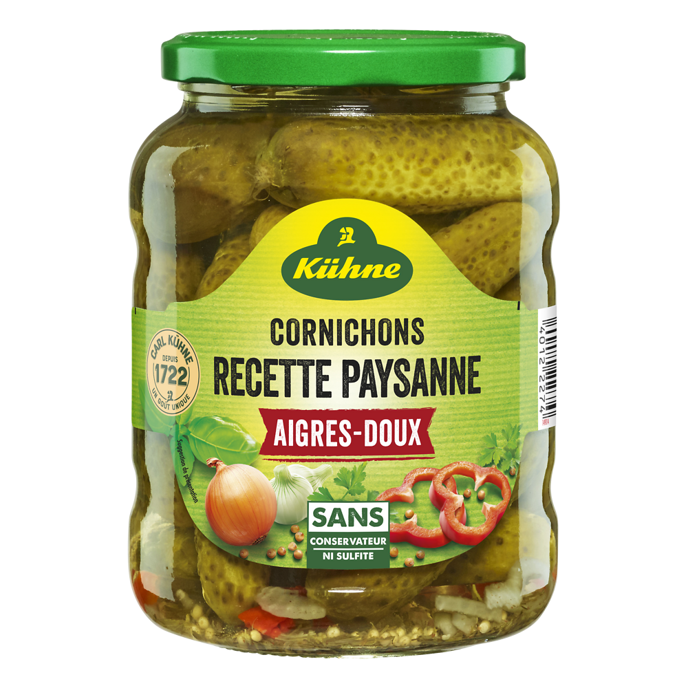 Cornichons aigres doux recette paysanne KUHNE, 72cl 360g