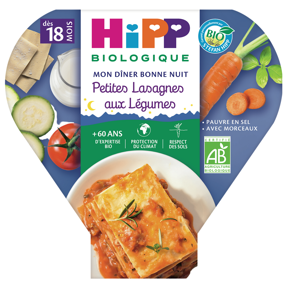 Assiette bio pour bébé lasagnes aux légumes HIPP, dès 18 mois, 260g