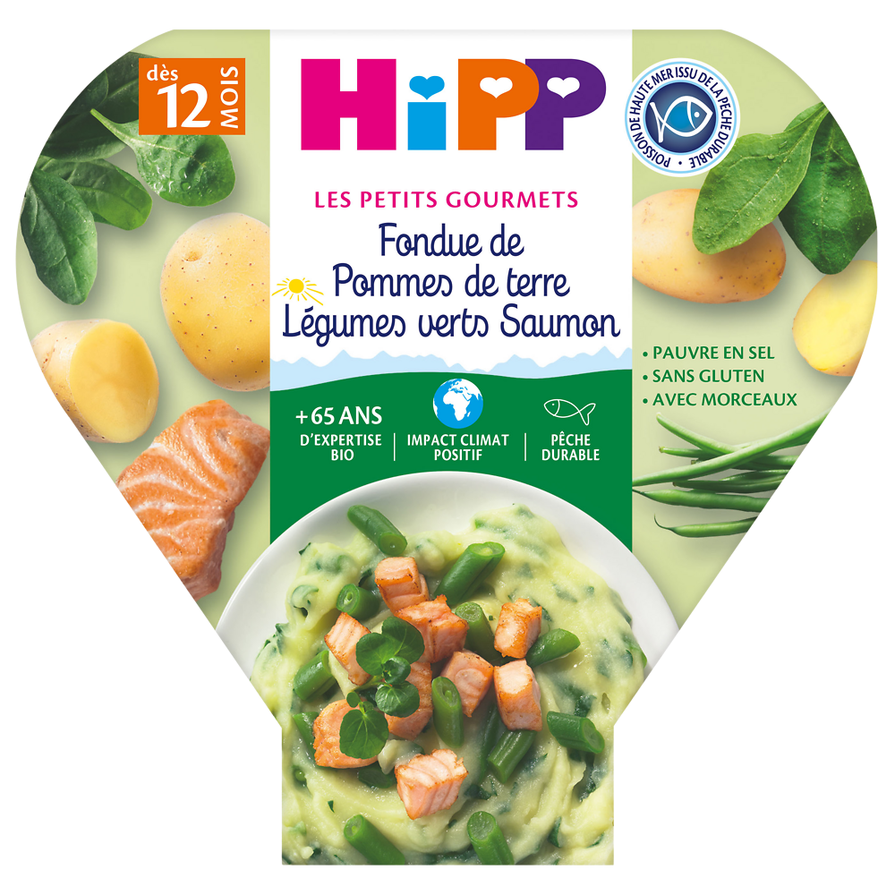 Assiette pour bébé épinards, pommes de terre et saumon, HIPP, dès12 mois, 230g