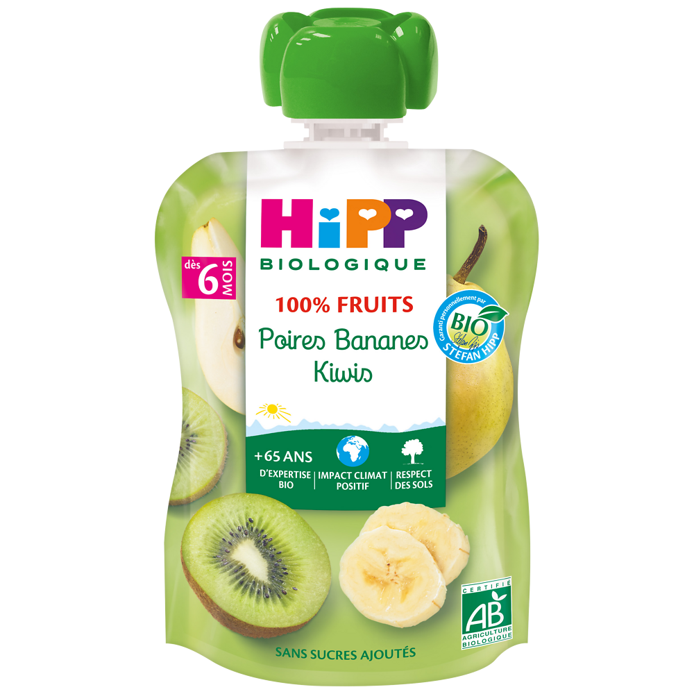 Gourde poires, bananes et kiwis bio HIPP, dès 6 mois, 90g