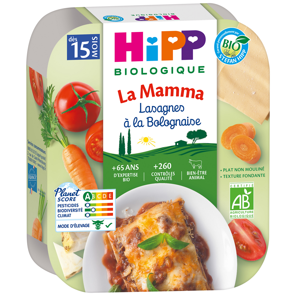 Assiette lasagne à la bolognaise bio dès 15 mois HIPP, 250g