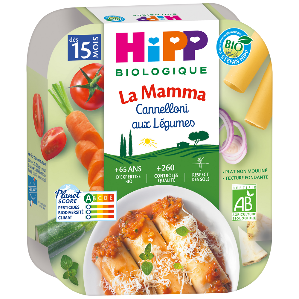 Assiette cannelloni aux légumes bio dès 15 mois HIPP, 250g