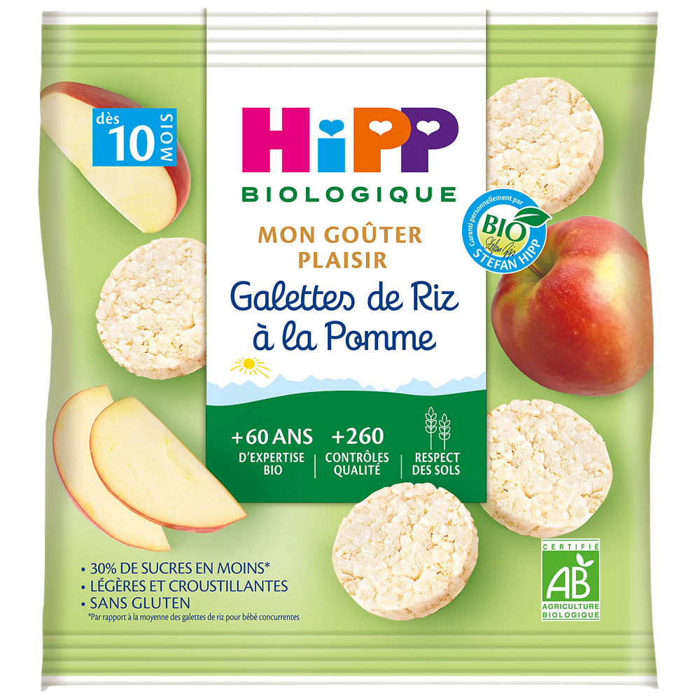 Galettes de riz à la pomme bio dès 10 mois HIPP, sachet de 30g