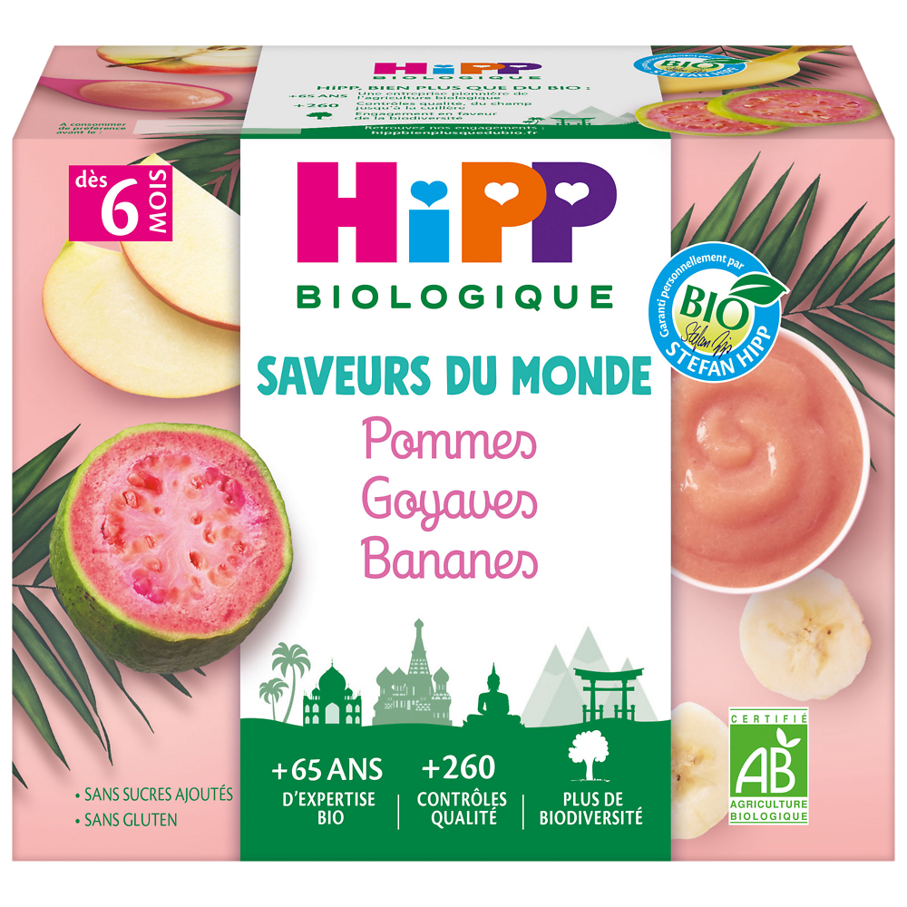 Coupelles fruits pommes/goyaves/bananes 6 mois Bio HIPP 4X100g