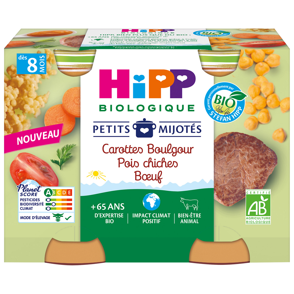 Plat bébé Petits mijotés carottes boulgour pois chiches BIOLOGIQUE pots 2x190g