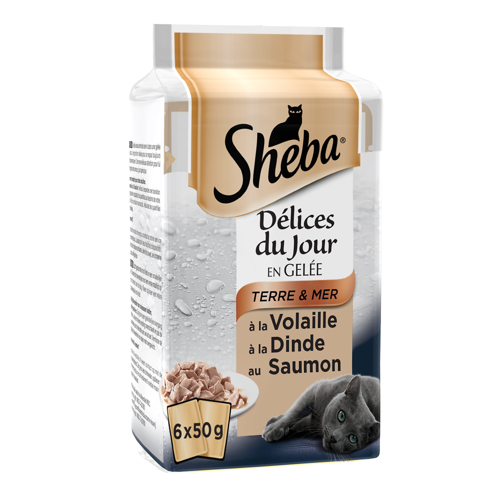 Sachets fraîcheur chat Délices du Jour poulet saumon en sauce SHEBA -6x50g