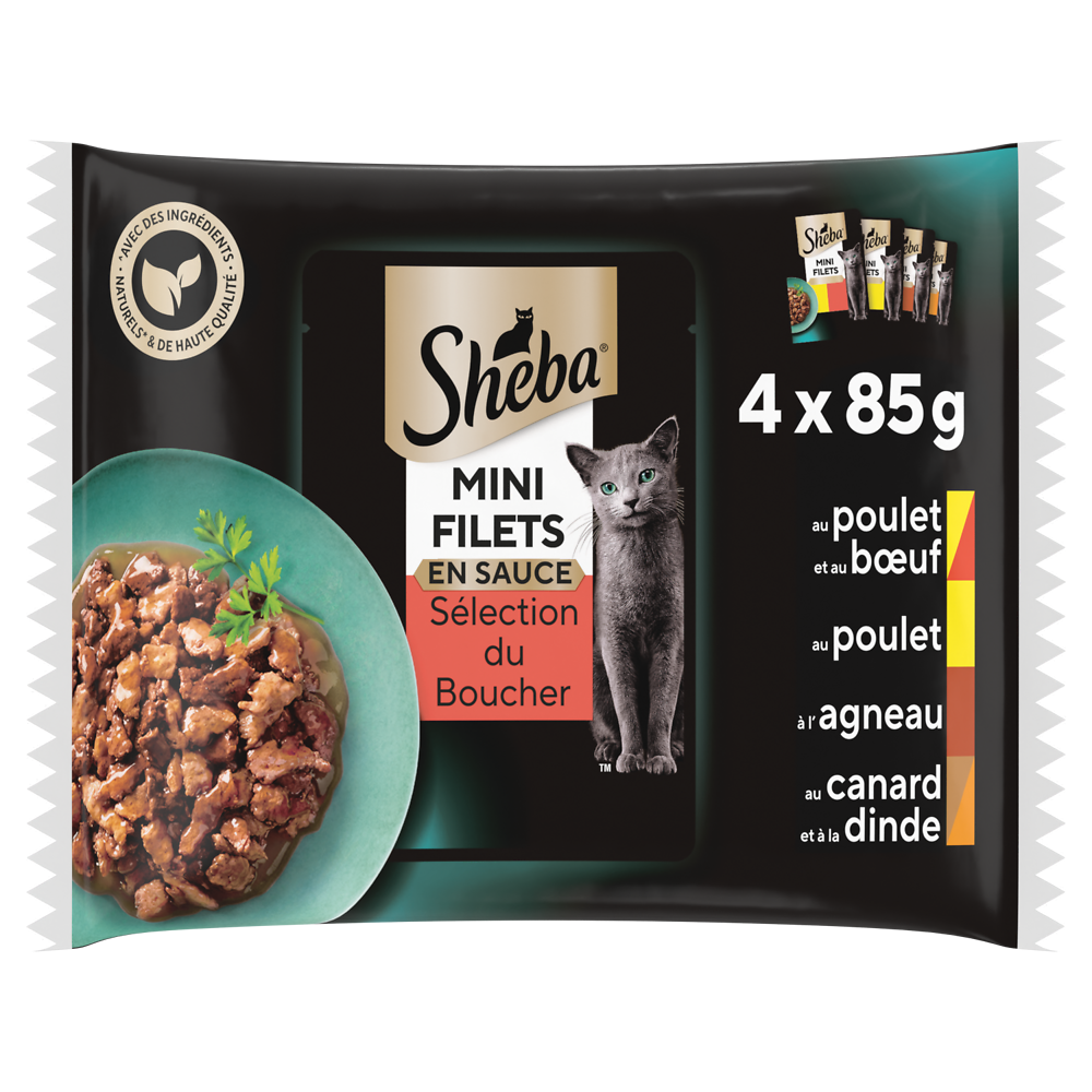 Sachets fraîcheur chat Mini Filets du Boucher en sauce SHEBA - 4x85g