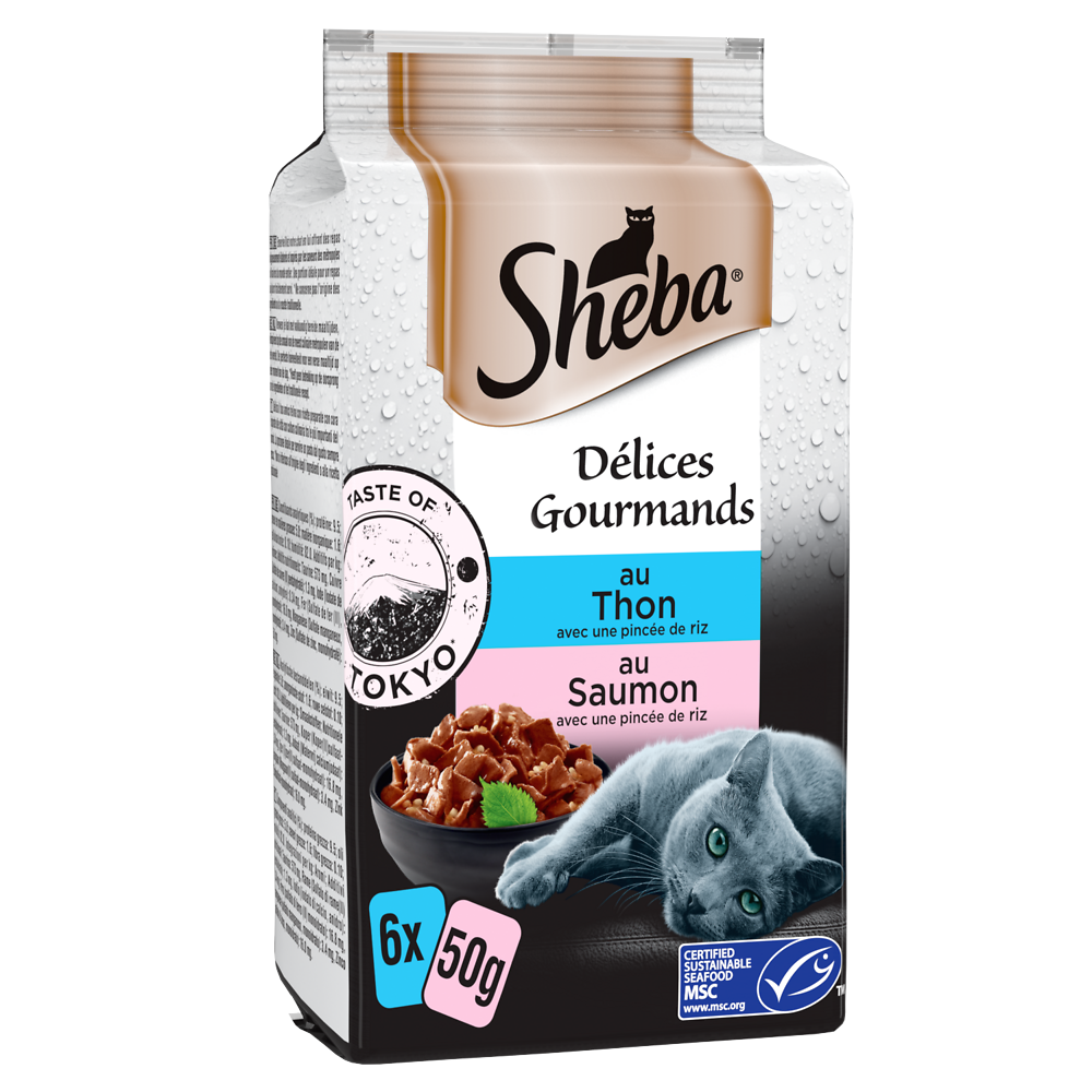 Sachets fraîcheur chat Délice Gourmands thon saumon en sauce SHEBA - 6x50g