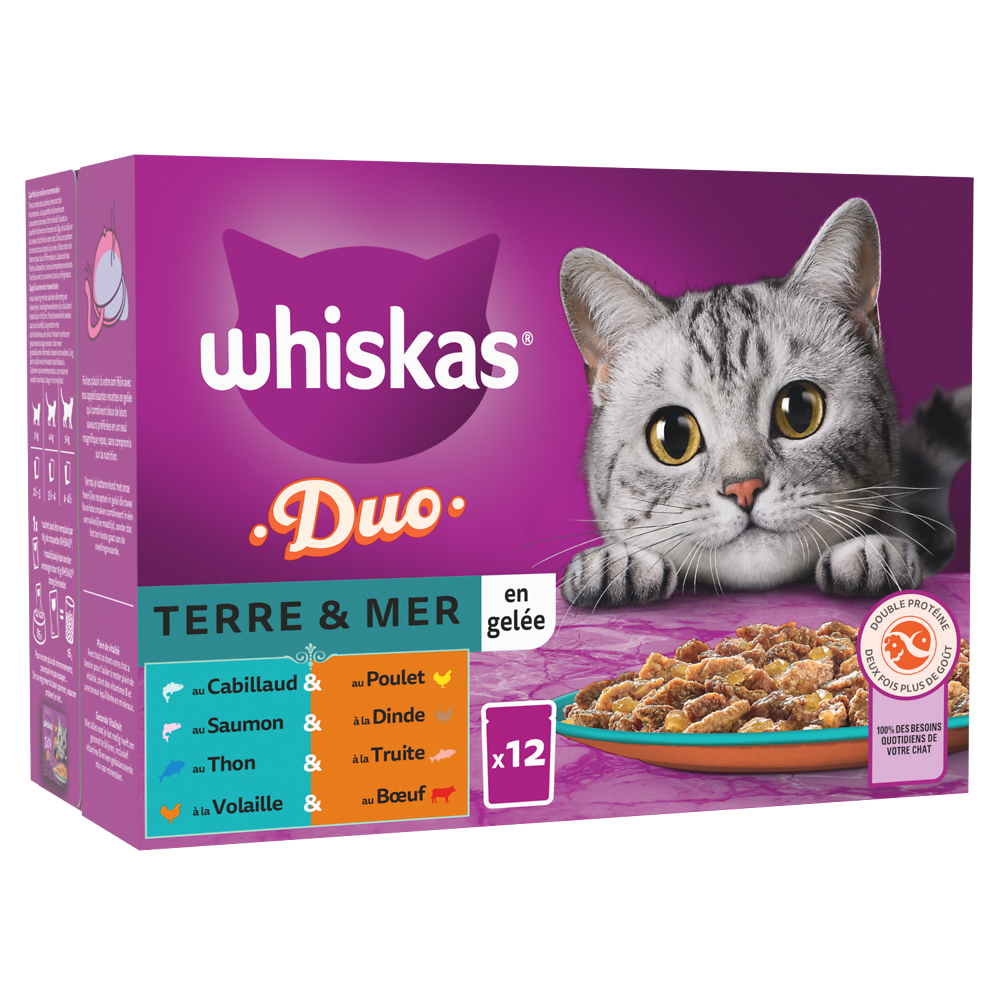 Sachets fraîcheur chat Les Duos terre et mer en gelée WHISKAS - 12x85g