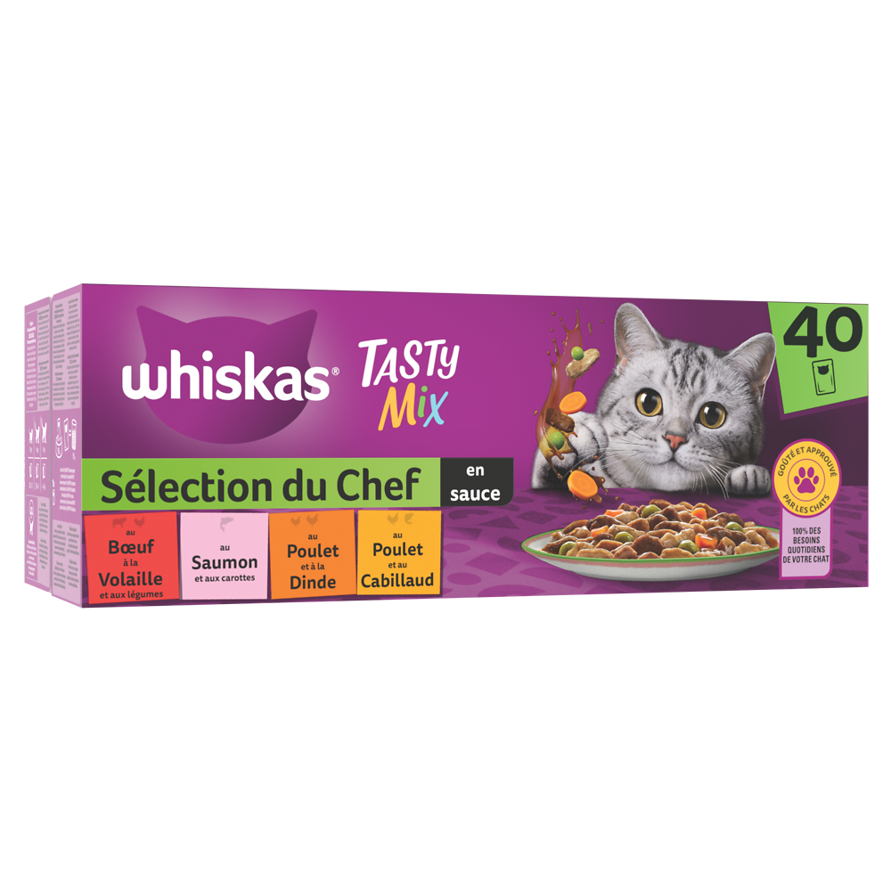 Sachets fraîcheur chat Tasty Mix Sélection du chef en sauce WHISKAS -40x85g