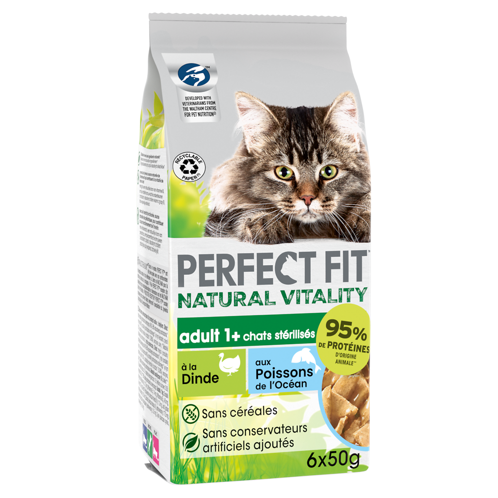 Sachets fraîcheur chat Natural Vitality dinde et poisson PERFECT FIT -6x50g