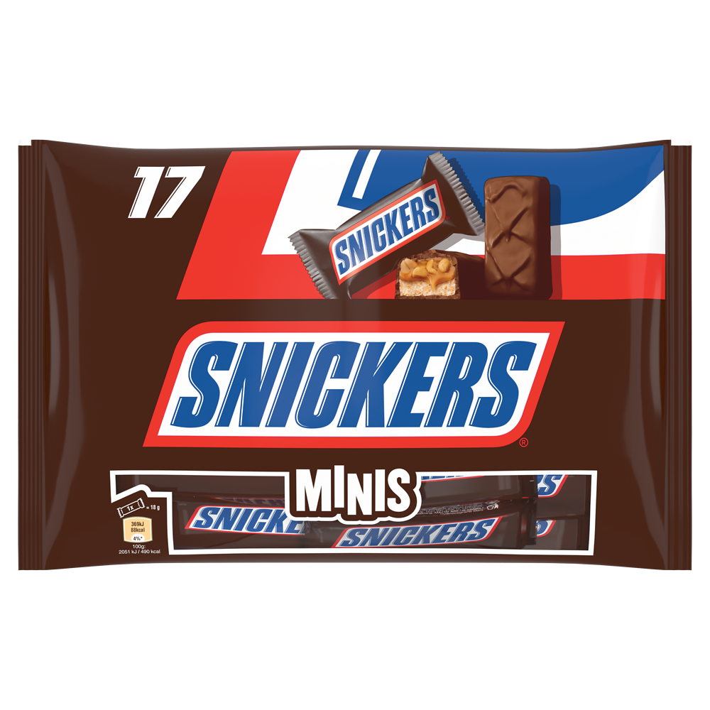 Barres minis chocolat caramel SNICKERS, x17