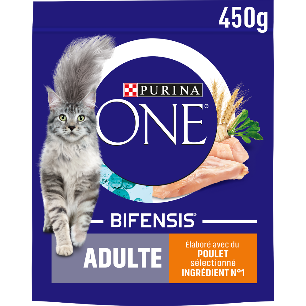 Croquettes pour chat adulte Poulet, Céréales Complètes PURINA ONE - 450g